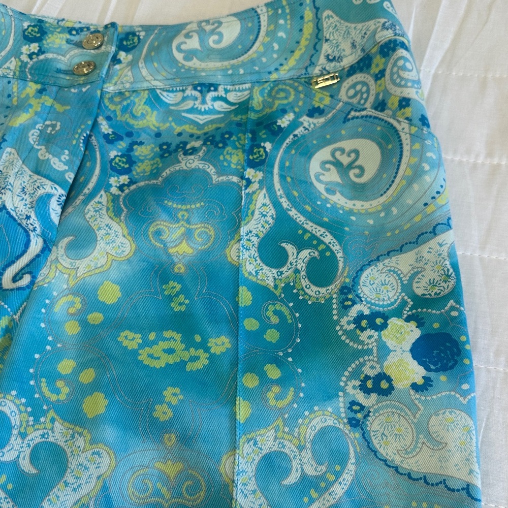 St. John Sport by Marie Gray Turquoise & Aqua Paisley Cropped Pants - Picture 5 of 8